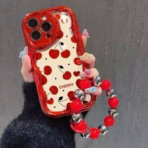 Cherry Delight iPhone 15 Pro Max Case with Red Beaded Handle
